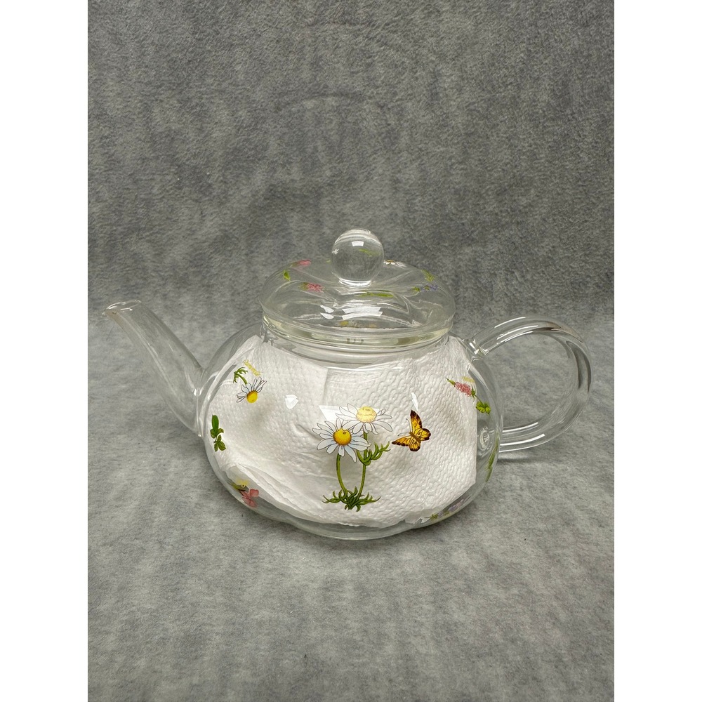 Clear‎ Glass Teapot with Infuser "Herb Four Series" "For Your Well Being Life"